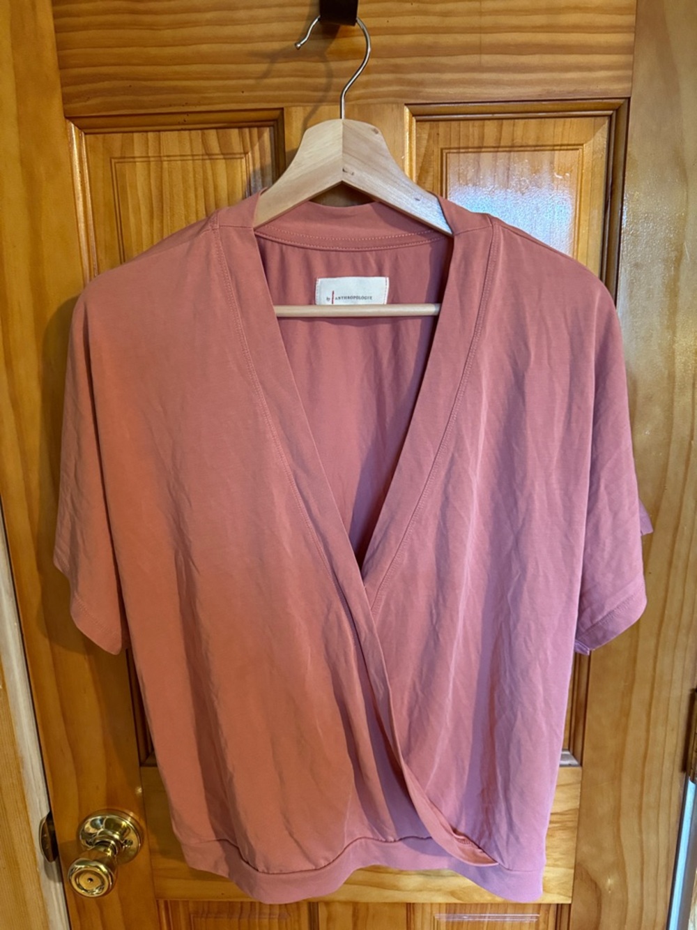 Anthropologie Rose-Pink Wrap Front Blouse